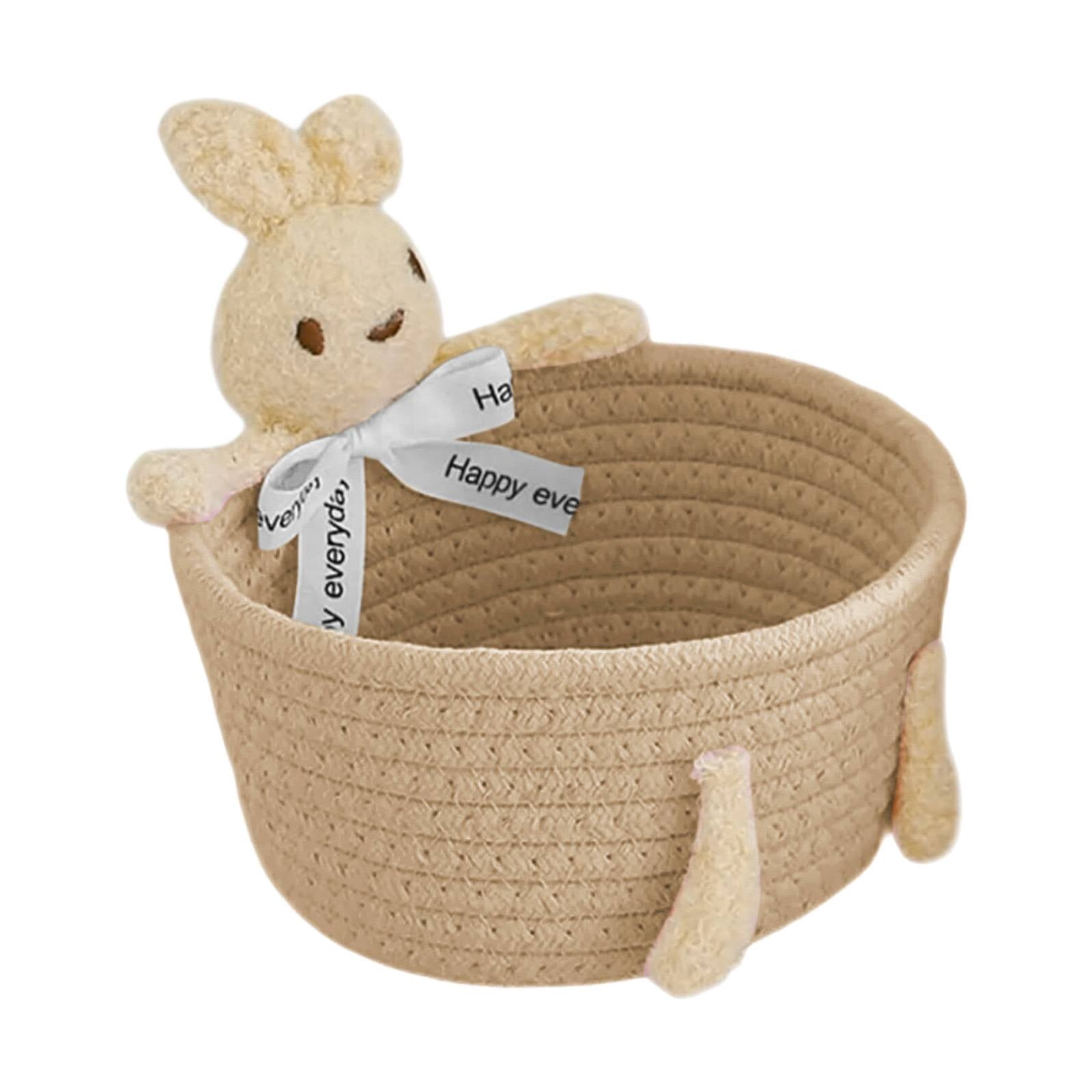 Easter Bunny Basket, Cotton Rope Woven Storage Basket with Bunny Decor, Small Decorative Organizer Bin for Makeup, Toys, Sundries & Home Entryway, 1 Pcs, 7.9x6.7"