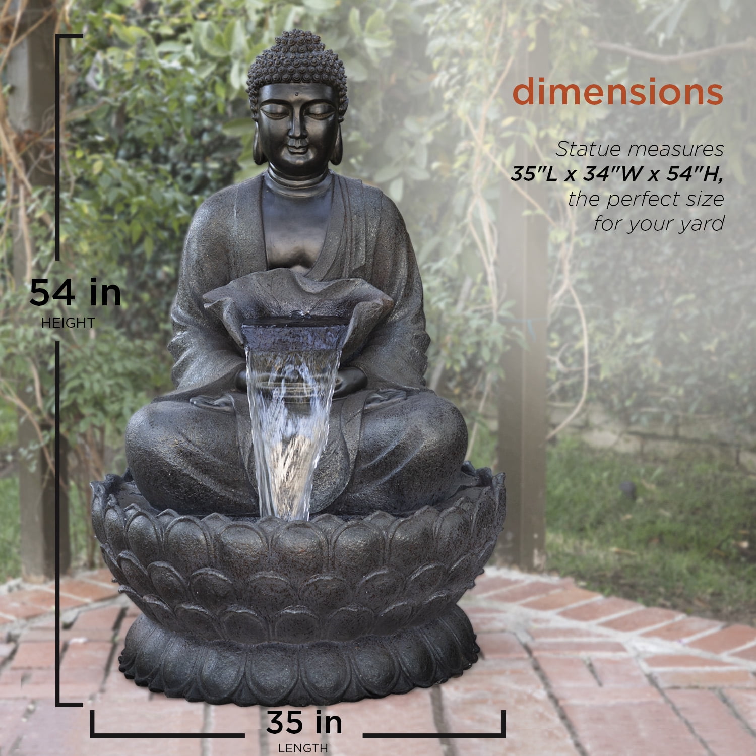 Alpine Corporation 35" x 34" x 53" Outdoor Polystone Buddha Pump Fountain, Gray