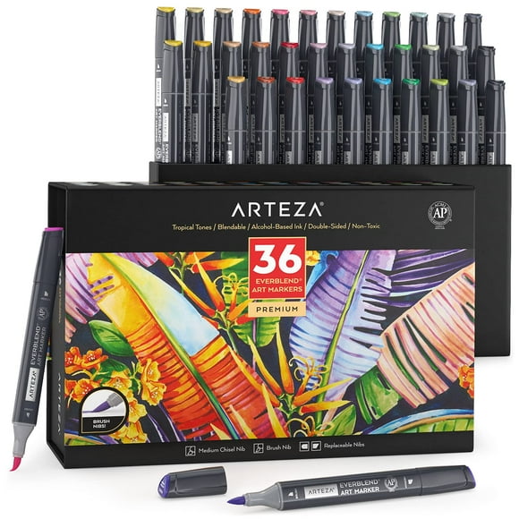 Rotuladores ARTEZA Everblend, 36 colores, de doble punta, a base de alcohol