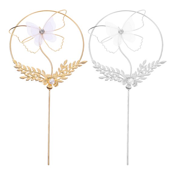 2pcs Design Cake Picks Round Shape Cake Toppers Party Supplies