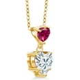 thumbnail image 4 of Gem Stone King 18K Yellow Gold Plated Silver Red Created Ruby Pendant with Chain Set with Moissanite (2.40 Cttw), 4 of 5