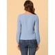 thumbnail image 5 of Blusa informal de manga larga con cuello cuadrado y pliegues en la parte delantera para mujer Gris azulado S, 5 of 6