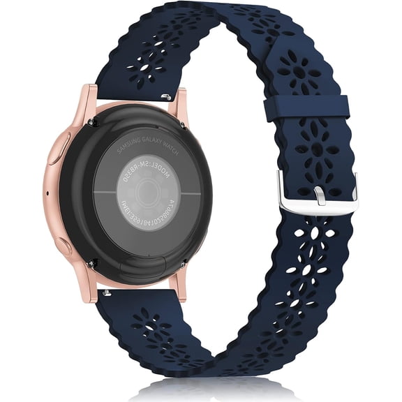 KOMI Lace Silicone Band 20mm Compatible for Samsung Galaxy Watch 4/5/6/Active Band 40MM 44MM,Watch 4/6 Classic 46MM 42MM 43MM 47MM/Watch 5 Pro/Watch 3 41mm, Soft Silicone Strap for Women Dark Blue