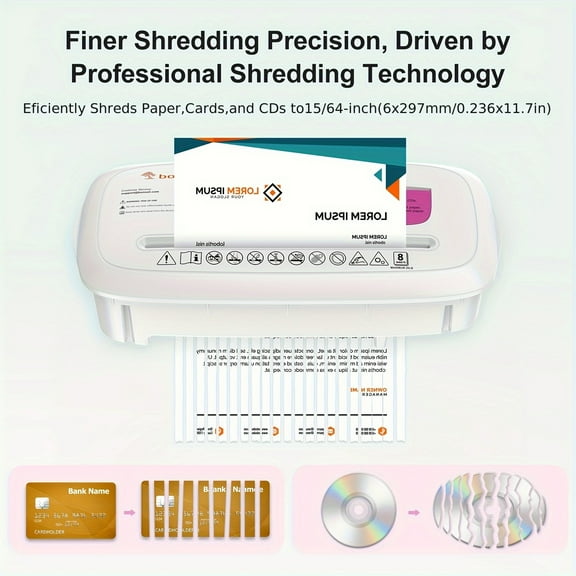8-Sheet Strip-Cut Paper Shredder – Heavy-Duty, Overheat Protection, Auto Shut-Off – Shreds CDs, Credit Cards, Staples – Compact 3.4-Gallon Bin for Home/Office