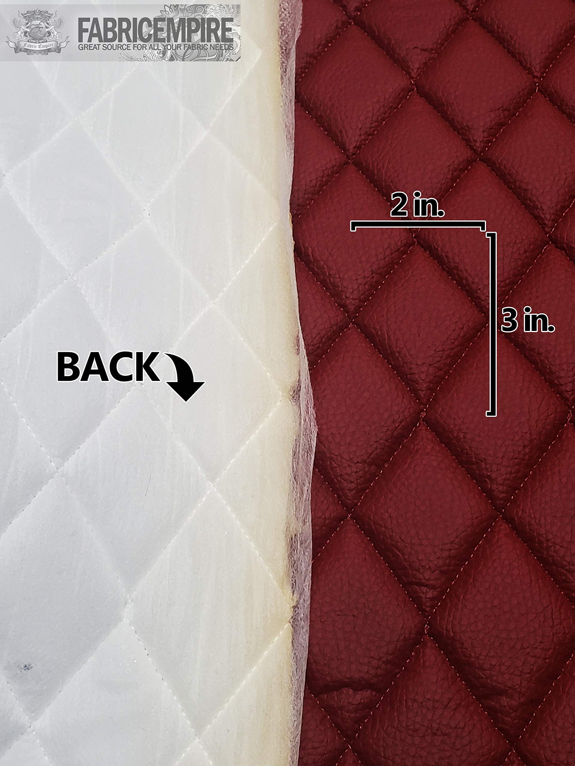 Quilted Vinyl Padded Upholstery Fabric w 3/8" Foam Backing Pebble Grain 2"x3" Diamond /52" Wide/Continuous Yard/ Costume Jackets, Structured Handbags, Display Boards, Photography Backdrops (Burgundy)