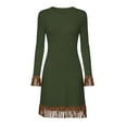 thumbnail image 5 of Ygbgbb Women’s Fashion Fringe Hem Long Sleeve Dresses Cozy Solid Crew Neck Knit Dresses Casual Nightclub Party Mini Dress Army Green M, 5 of 6