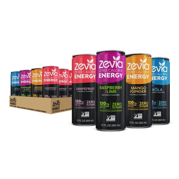 Zevia Zero Calorie Energy Drink, 4Flavor Classic Variety Pack, 12
