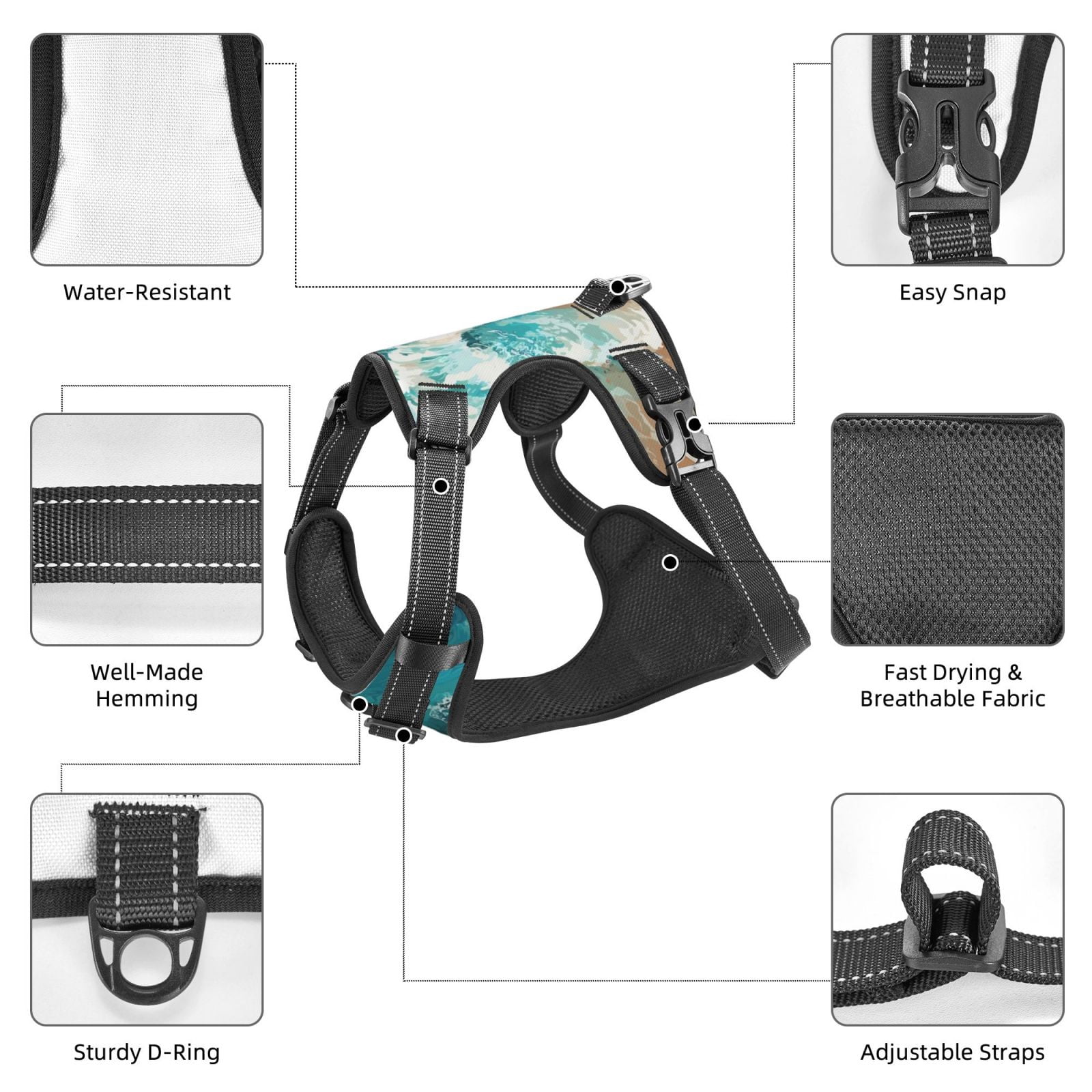Vsdgher Ocean Wave Crash Dog Harness, No-Pull Pet Harness, Dog Vest, Pet Vest for Small to Large Dogs-X-Large