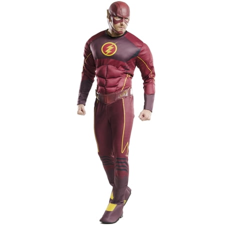 Mens Flash Deluxe Costume Standard Male Adult Red Fancy Dress Party Book Week Halloween