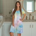 thumbnail image 3 of FKELYI Colorful Tie-Dye Print Women Pajama Dress Button Down Nightgowns Sleepwear Dress Breathable Nightdress Short Sleeve House Dress for Summer Spring Nightwear Dress, 3XL, 3 of 6