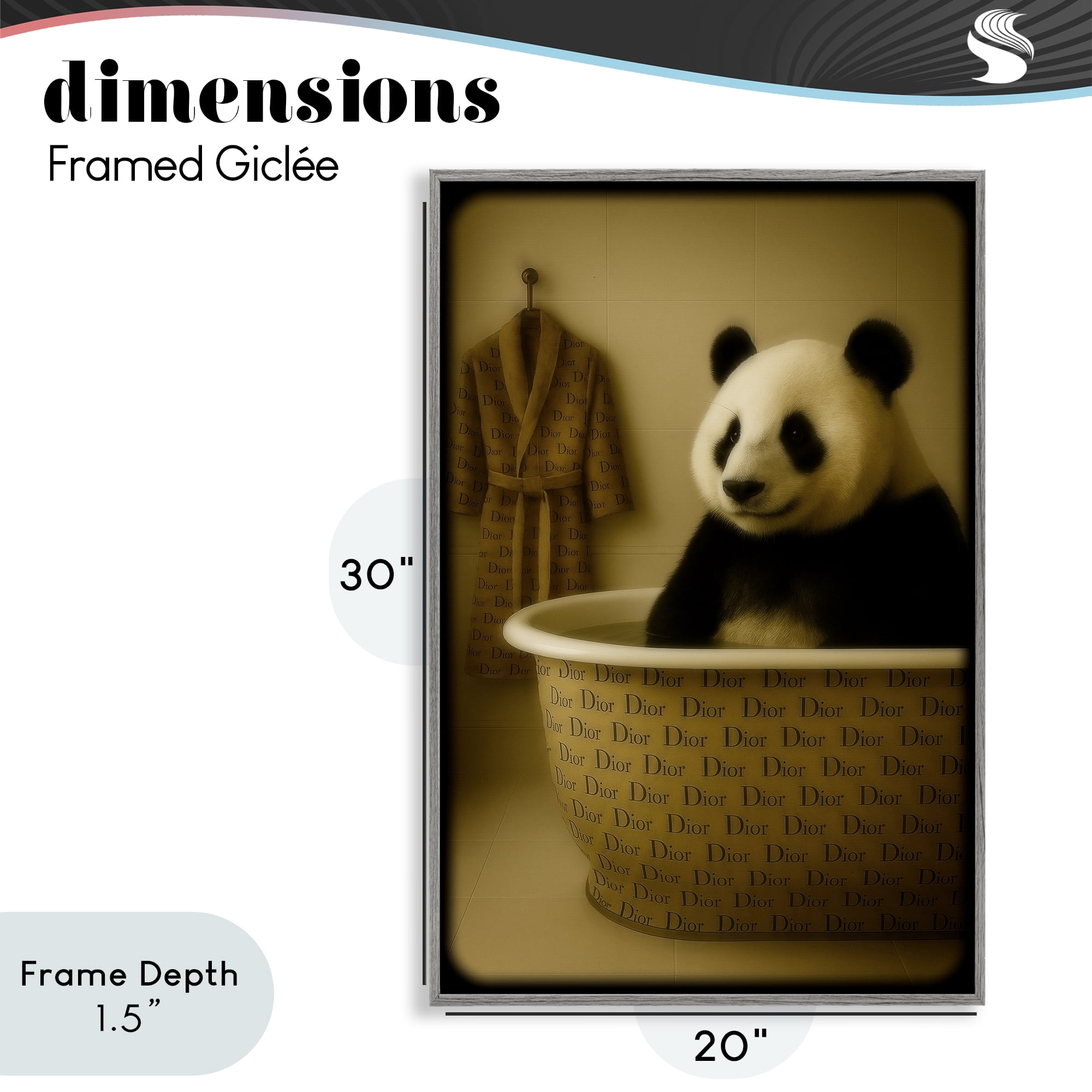 Stupell Industries Couture Panda in Luxury Tub Gray Framed Giclee Art, design by Grotto Studios