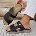 thumbnail image 3 of Rokment Womens Comfortable Platform Wedge Slip on Sandals Fashion Breathable Leather Wide Width Chunky Mid Heel Walking Slides Beach Summer Casual Dress Slippers Black Size 6, 3 of 8