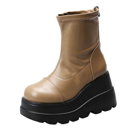 

Paiwinds Boots for Women Casual Boots for Women Outdoor Lace Up Daily Boots Thick Soled Shoes Beige