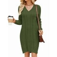 thumbnail image 2 of Vestidos Tipo Suéter Holgados de Otoño con Cuello en V, Larga y por Encima de la Rodilla para Mujer. Verde Oscuro L, 2 of 7