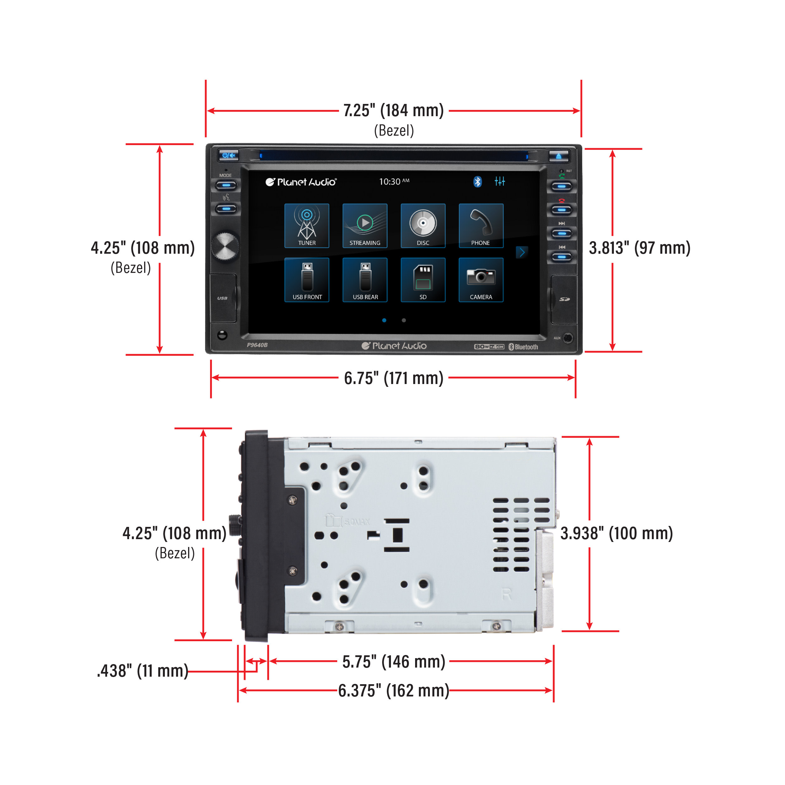 Planet Audio P9640B 6.2” Touchscreen Car DVD Player, Bluetooth, DVD USB SD AM/FM - image 5 of 7