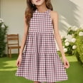 thumbnail image 2 of Abcomgle Girls Summer Dress Kids Casual Halter Neck Sleeveless Midi Dress Plaid A-line Sundresses Flare Swing Skirt 7-8 Years,Light Purple, 2 of 7