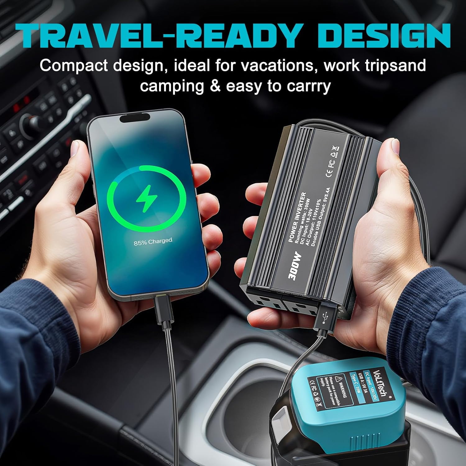 Power Inverter Compatible with Ma*kita 18V Battery, DC 18V to AC 110V Portable Power Station Generator with 2 AC Outlets & 1 Type-C PD 65W & 1 USB A 18W Max for Emergency Power