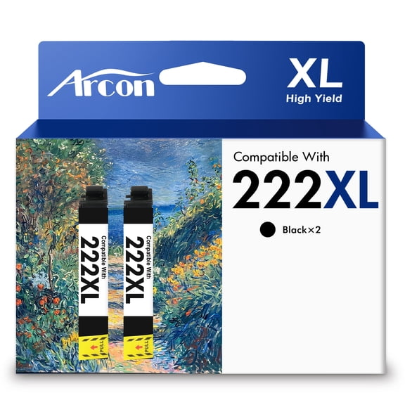 222 XL Ink Cartridges 2 Pack Compatible for Epson 222XL 222 Black Printer Ink T222 T222XL for Expression Home XP-5200 WF-2960 All-in-One (2 x Black)