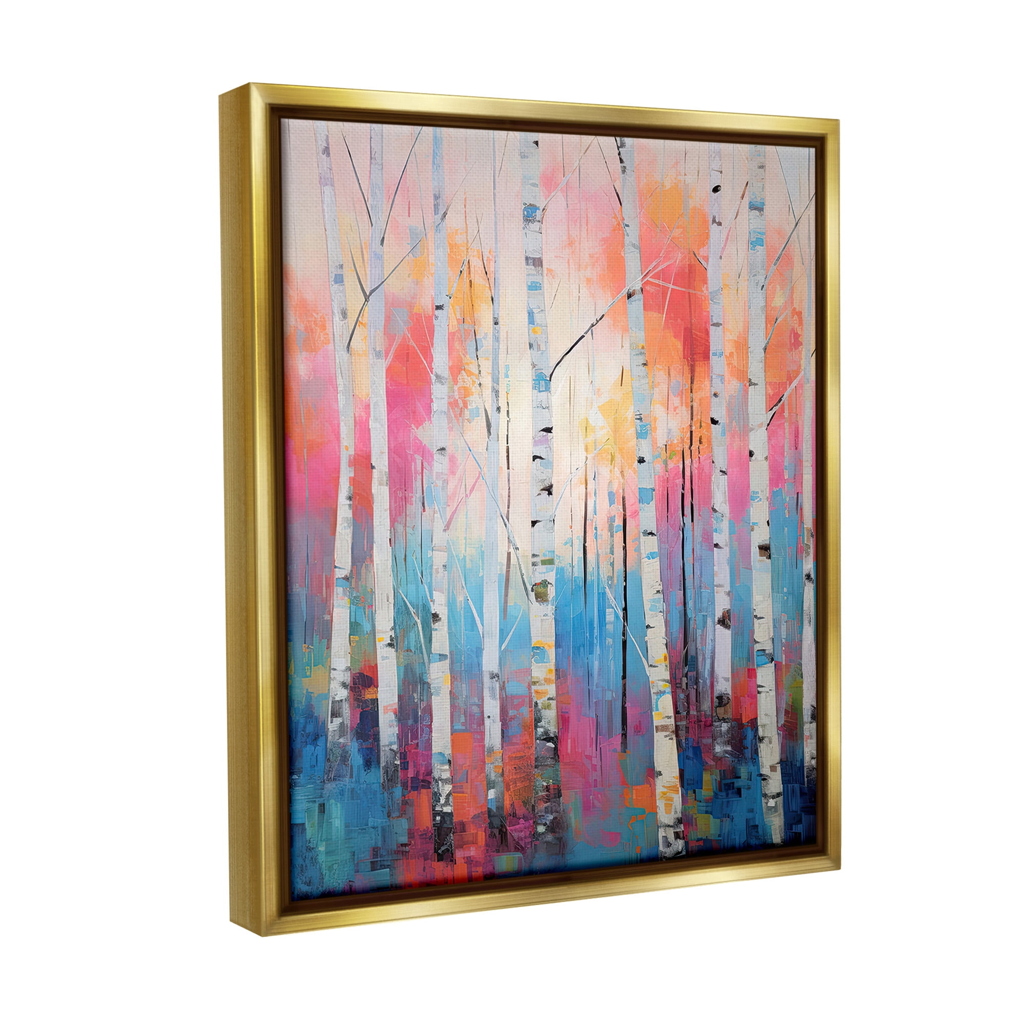 Stupell Industries Modern Hue Birch Forest Landscape Painting Gold Floater Framed Canvas Art Print Wall Art, 25 x 31
