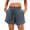 thumbnail image 2 of Dpytoraw Women's Fashion Spring And Summer Solid Color High Waist Pocket Loose Wide Leg Beach Shorts Dark Gray, 2 of 5