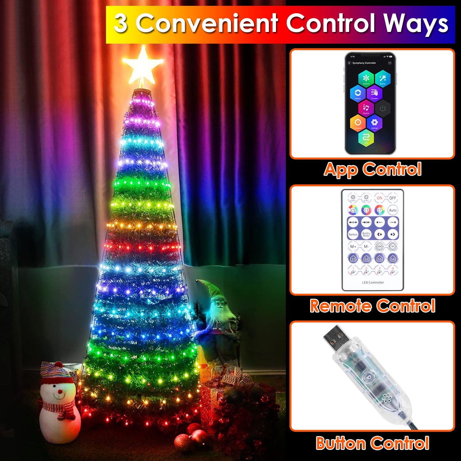 4.9FT Collapsible Christmas Tree with 166 LED Lights,  IP65 Waterproof Artificial Christmas Tree with Remote App Control Timer Setting for Xmas Holiday Party Fireplace Decor