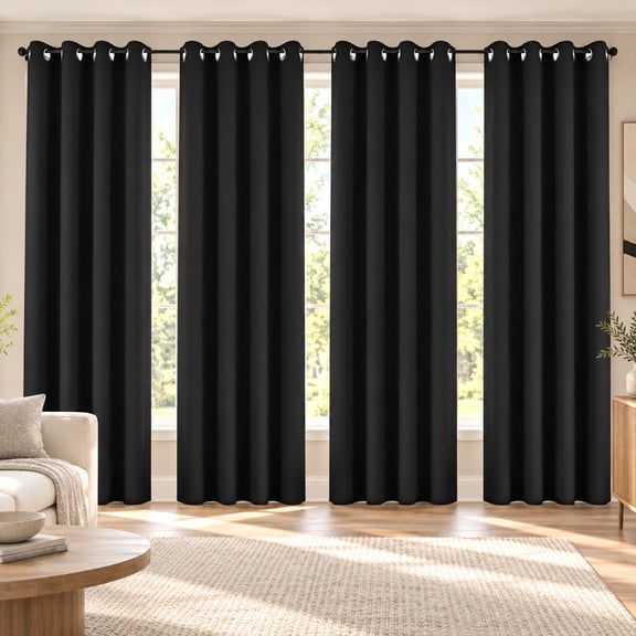 100% Blackout Curtains 4 Panels, Thermal Insulated Noise Reducing Window Drapes, Solid Light Blocking Curtain Panels For Bedroom Living Room