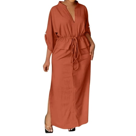 

koaiezne Casual Shirtdress For Womens Notched V Neck Stand Collar Button Down Belted Dresses Girl Dresses Evening Maternity Gowns