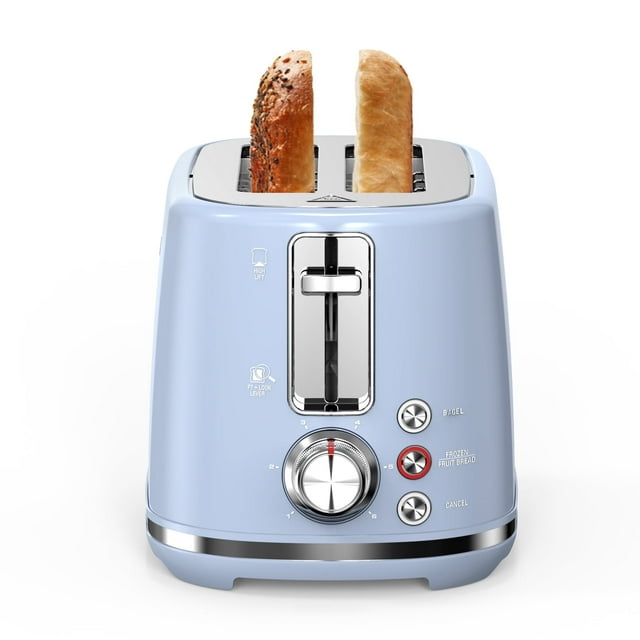 LONGDEEM 2 Slice Toaster, 6 Settings, Extra Wide Slots, High Lift, Auto Shutoff, Blue