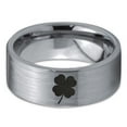 thumbnail image 2 of Tungsten Lucky Charm Four Leaf Clover Band Ring 8mm Men Women Comfort Fit Gray Flat Cut Brushed Polished, 2 of 4