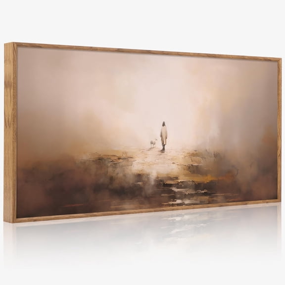 Jesus Christian Framed Wall Art(40"x20"), Abstract Jesus Leaves The 99 Parable of The Lost Sheep Canvas Artwork, Large Neutral Watercolor Inspiring Good Shepherd Decor for Church Room Christian Faith