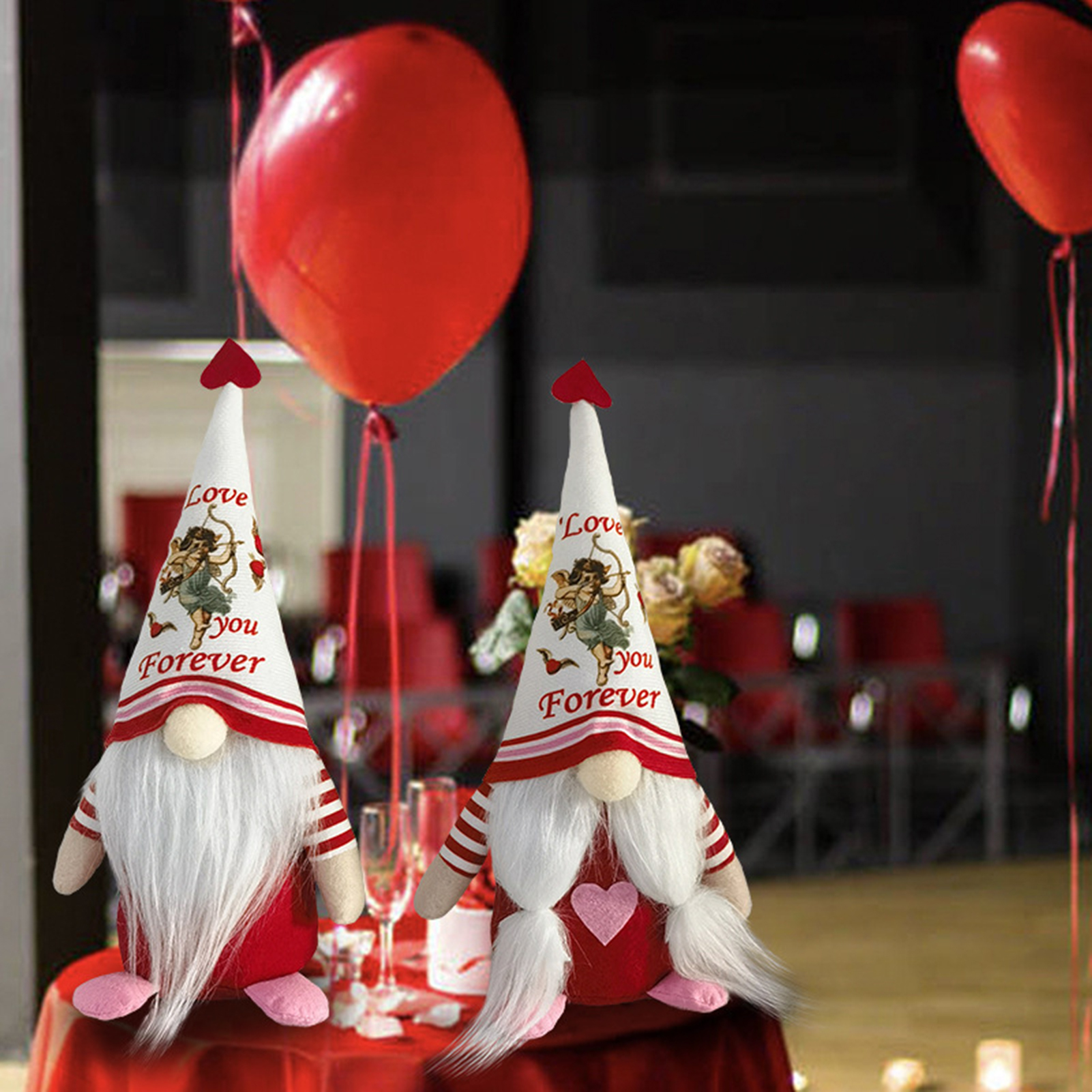 greenhome Doll Ornament Non-shedding Fadeless Stable Base Collectible Long White Beard Heart Cupid Rudolf Doll Model Festival Decor