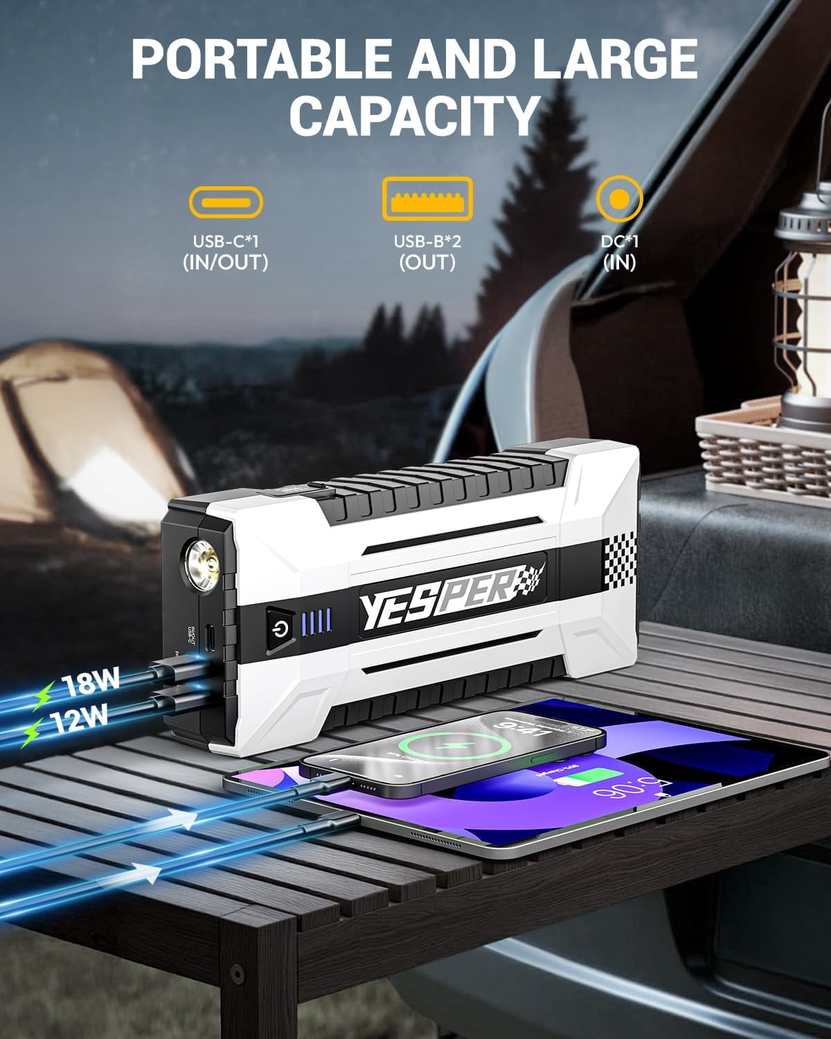 YESPER Car Jump Box ,4120A Peak Jump Box Starter For Car,ALL Gas and Up to 10.0L Diesel Engine, Powerful 12V Jump Pack With Power Bank/Quick Charge/LED Light