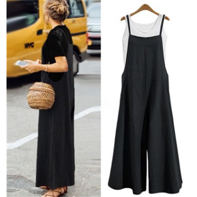 Pantalones de tirantes anchos y cintura alta para primavera y verano para mujer, mono holgado informal adelgazante de color sólido con tirantes simples