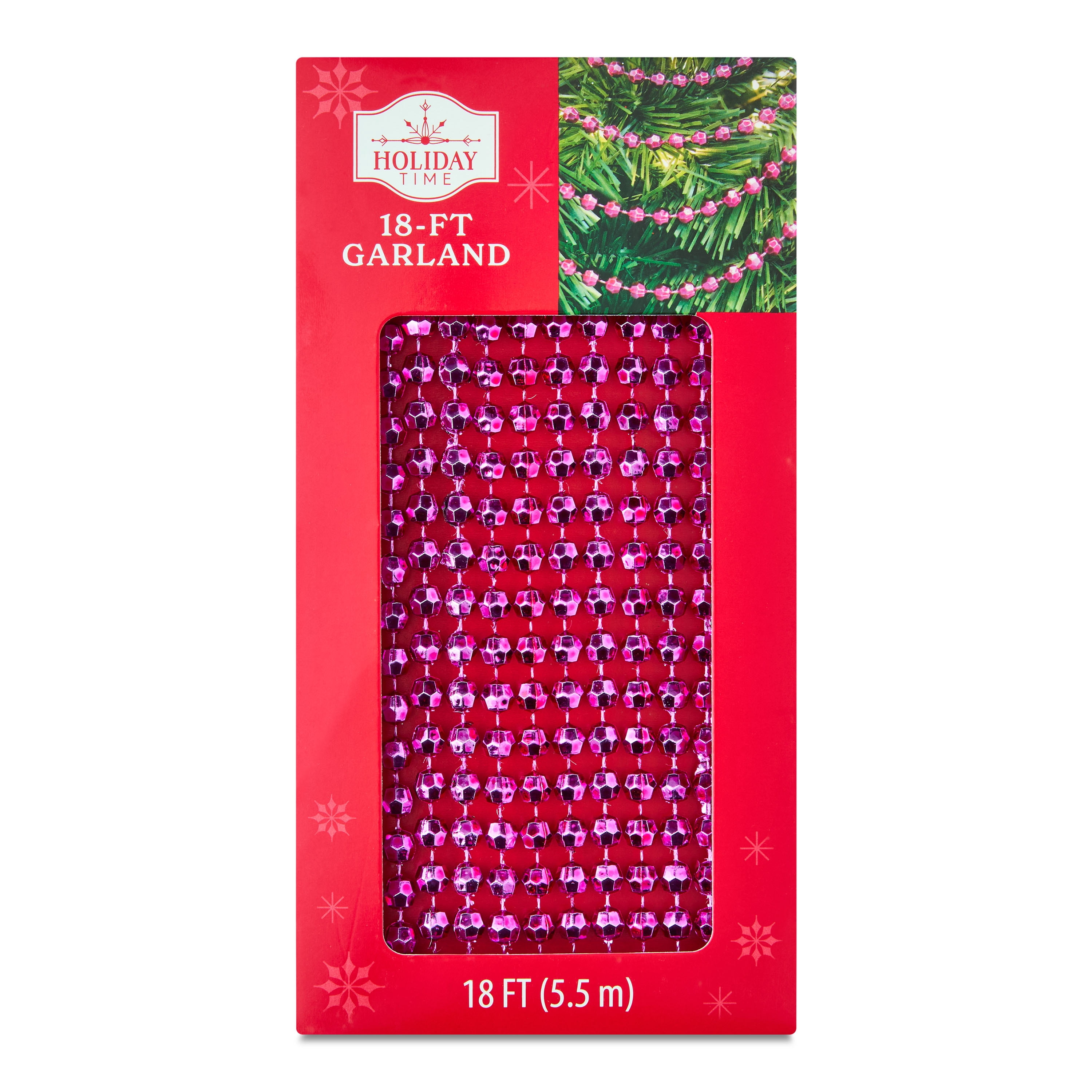 Plastic Metallic Bead Christmas Garland, Pink, 18', by Holiday Time