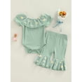 thumbnail image 2 of Baby Girls Pants Set, Short Sleeve Romper with Flower Print Flare Pants Summer Casual Outfit, 2 of 8