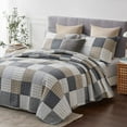 thumbnail image 5 of PANGUSHAN 100% Cotton King Quilt Set, Farmhouse Patchwork King Size Quilt Bedding Set Bedspreads, Reversible Quilted Lightweight Comforter, Grey/Brown/Black Bed Spread for King Bed, 3 Pieces, 5 of 9