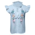 thumbnail image 5 of DHFJKG Tank Tops For Women Summer Bohemian Floral Embroidery Sleeveless Ruffle Lace Up Graphic Tee Beach Vacation Clothes Soft Tops, 5 of 6