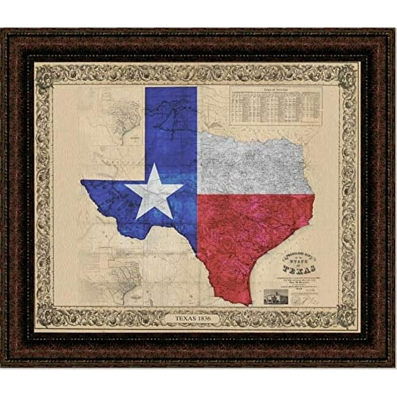 Texas Color Map | Framed Historic Texas Map | 16L X 20W" Inches