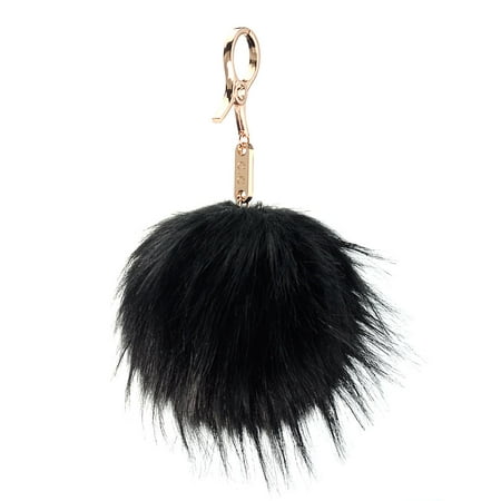C.C Enlarged Faux Fur Pom Pom Key Chain Key Ring Handbag Tote Accessory - Black