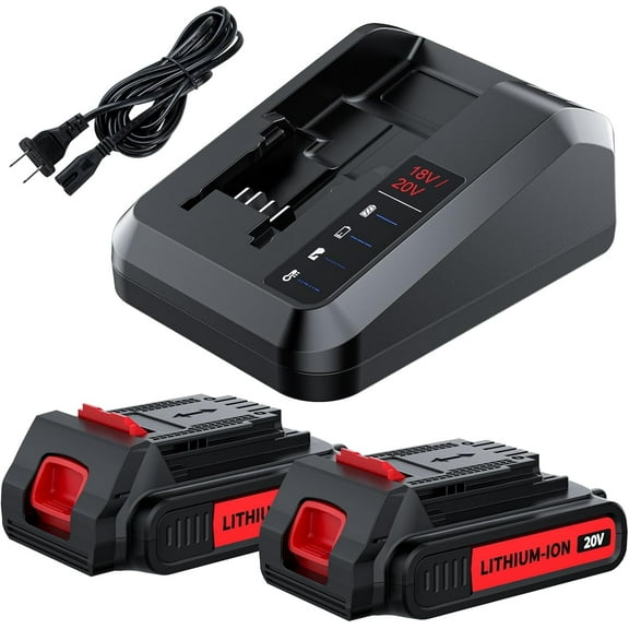 Replacement for Black and Decker Battery 20V and Charger 3.6Ah Lithium Max Compatible with LB2X4020 LBXR2020-OPE LBXR20-OPE2 LBXR20B-2 LB2X3020-OPE LBXR20BT 2Pack Outdoor Cordless Power Tools