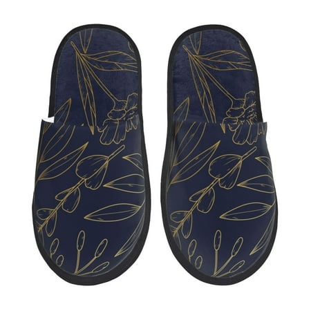 Balery Copper-Gold Gloss Outline Flower Slient Indoor Furry Fleece Comfort House Shoes Soft Non-Slip Home Shoes Cotton slippers House Slippers-- Medium