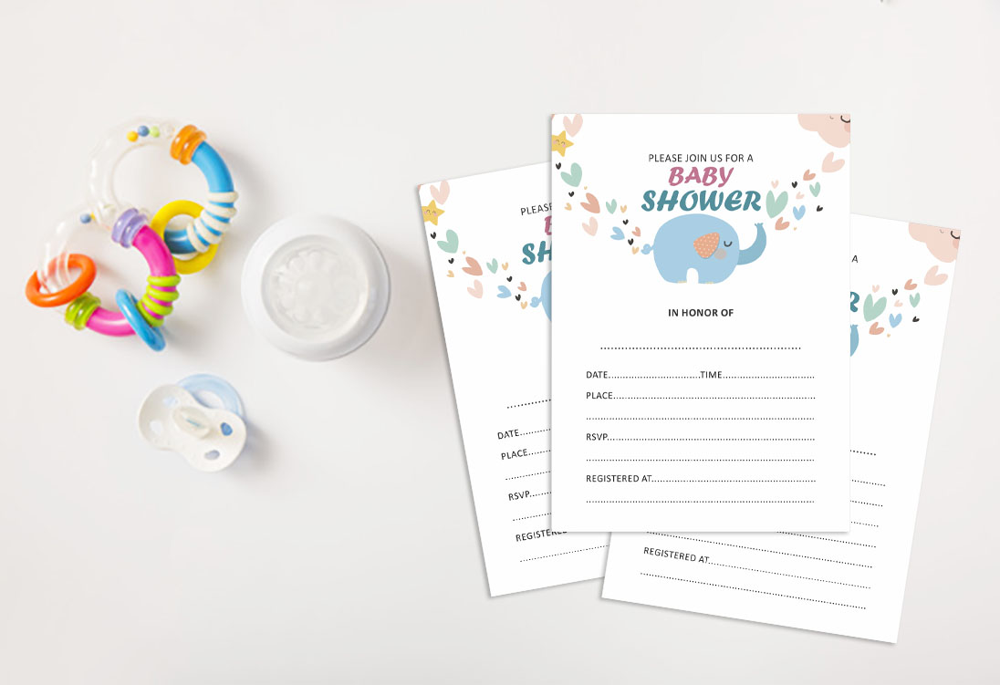 Inkdotpot 30Elephant Jungle Animals Baby Shower Invitation Cards Gender Neutral Fill In Blank Invites
