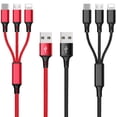 thumbnail image 1 of Cable de carga múltiple Paquete de 2 cables de carga para múltiples teléfonos Trenzado Cable de carga universal 3 en 1 Cable USB múltiple extra largo con conectores de puerto USB C Micro USB para telé, 1 of 1