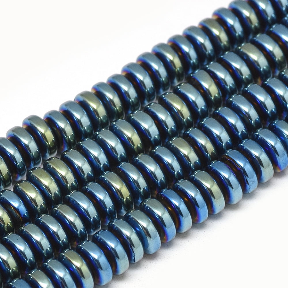 Electroplate Non-magnetic Hematite Beads Strands Heishi Beads Disc/Flat Round Green Plated 6x2.5mm Hole: 2mm about 150pcs/strand 15.7 inch