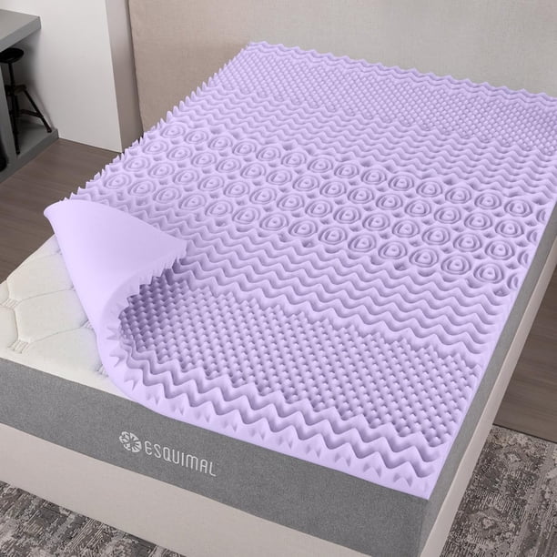 Colchoneta de Memory Foam con Gel, Sobrecolchón Topper 7 Zonas de Presion, Confort Acolchado, Cama Suave, Soporte Premium para Espalda, Protector de colchones 5 cm (Matrimonial, Azul)