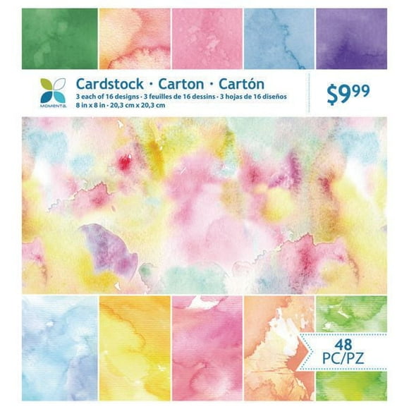 Momenta Papier cartonné Watercolor Splash 20.32 x 20.32 cm, 48 feuilles