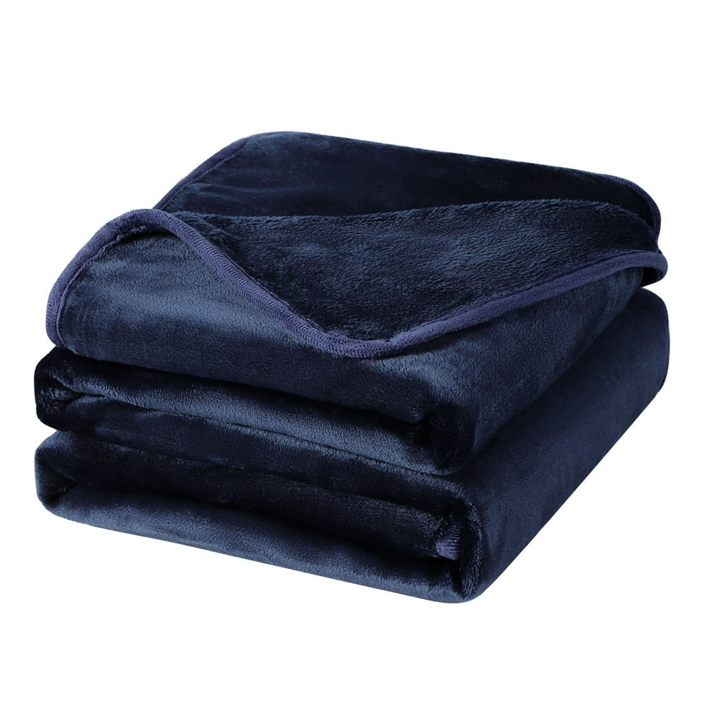 Unique Bargains Solid Print Microfiber Plush Bed Blanket Navy Blue Twin