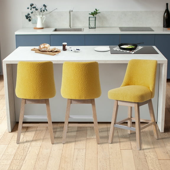 Costaelm Amelie 26" Upholstered Swivel Counter Height Bar Stools (Set of 3), Mustard