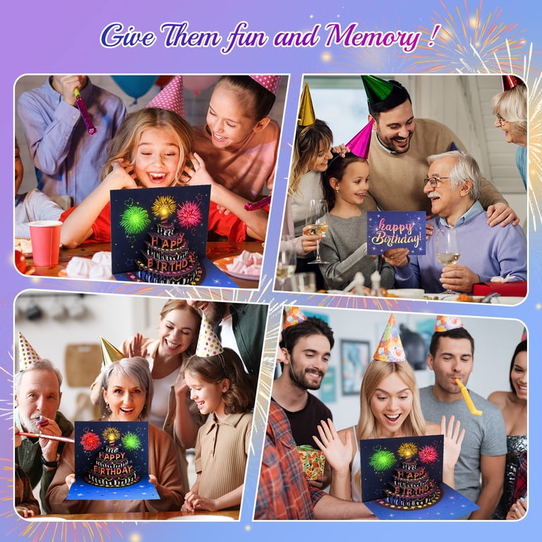 Lockways Happy Birthday Card, 3D Pop-Up Fireworks, Music, Light, 8