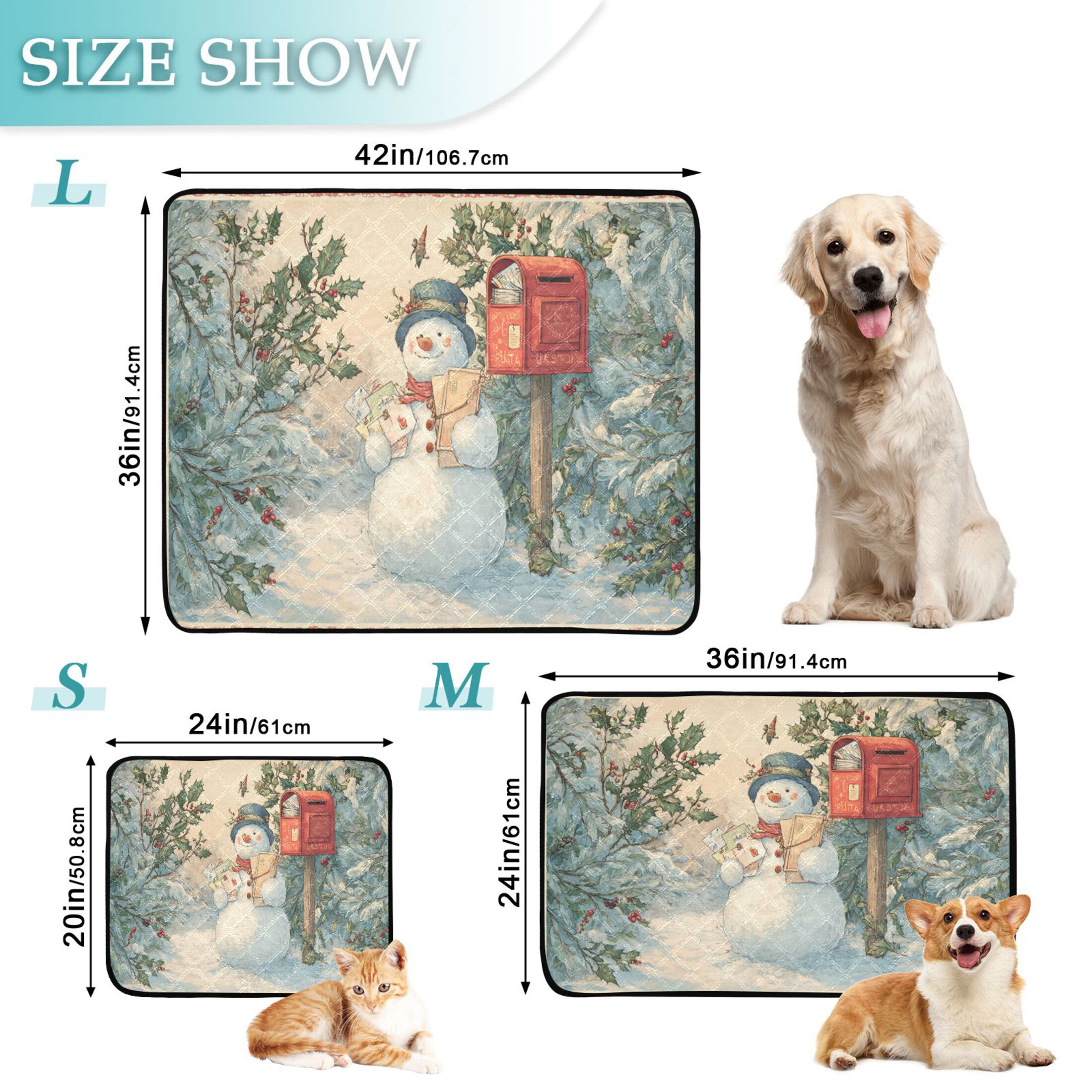 Qxltty Snowman Postman Cat litter Pads Pet Set of 2 Diaper Mats Center Anti-leakage Layer Absorbent Soft and Comfortable